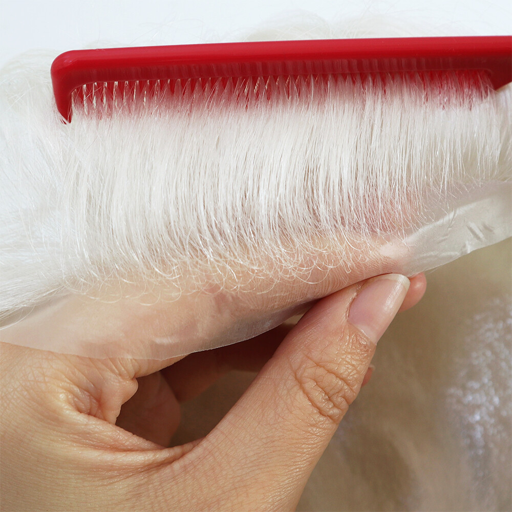Super Ultra Thin Skin Mens Toupee Human Hair Replacement System Hairpieces White