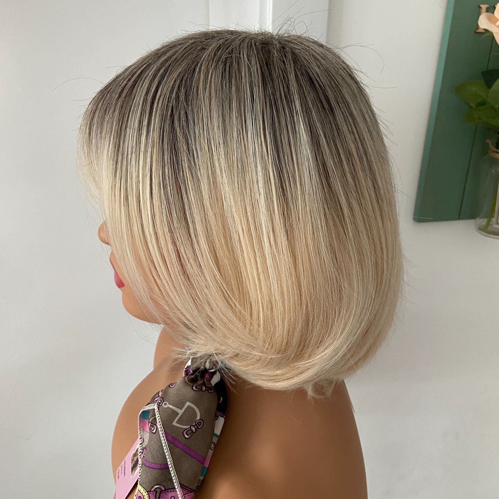 Short Bob Rooted Blonde Mix Synthetic Hair Wigs Women Soft Natural Daily Use