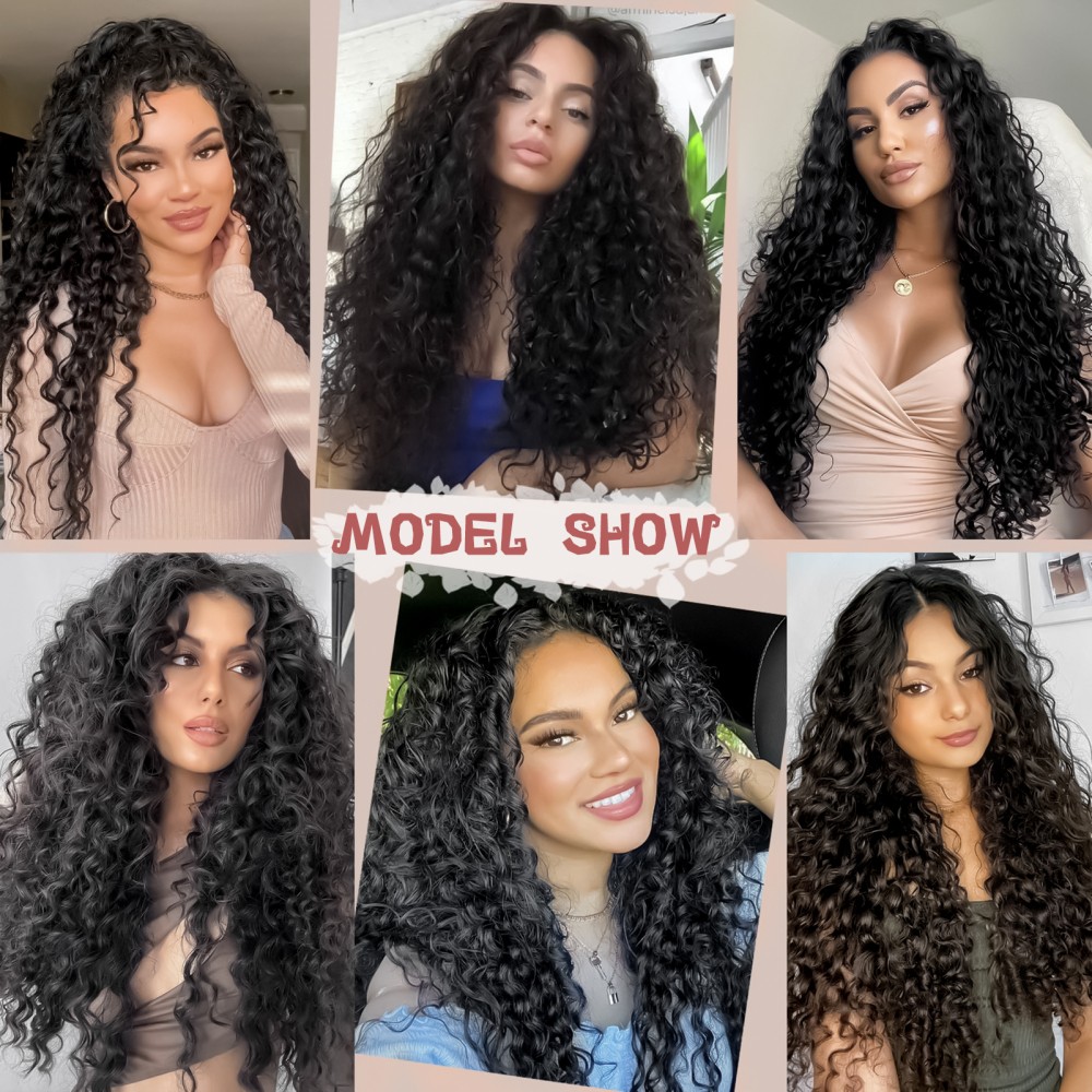 Women’s Curly Wigs Black Long 26 Inches Middle Part Lace Front Breathable Cap