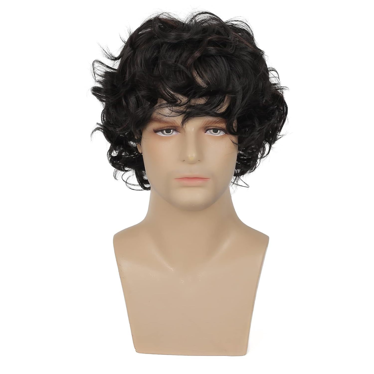 Men’s Casual Fluffy Short Curly Wig Western Style Heat Resistant Synthetic Full