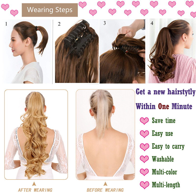 100% Thick Ponytail Hairpiece Claw Clip Long Wavy Curly Pony Tail Hair Extension