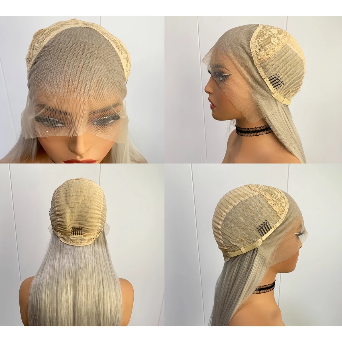 Soft Frontal Lace Wigs Silver grey Synthetic Hair Heat Resistant Long Straight