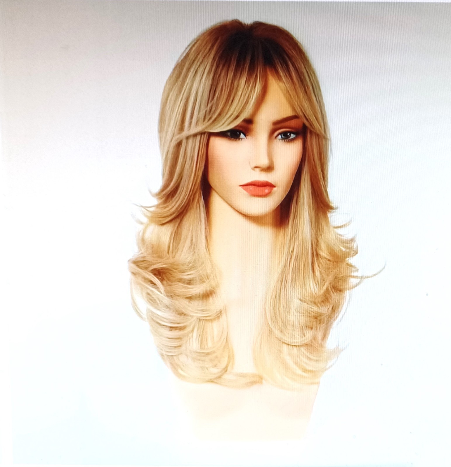 WIG 22″ GOLDEN BLONDE WITH DARK ROOTS SYNTHEIC HAIR NET INCLUDED