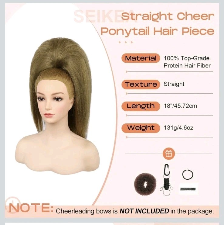 SEIKEA 16” Cheer Ponytail Hair Piece, 100% Ash Blond w/ Highlights Cheerleader