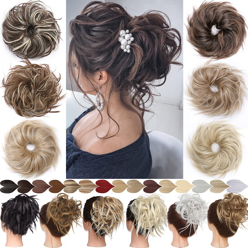 Thick X-LARGE Curly Messy Bun Hair Piece Scrunchie Cover as Human Hair Extension