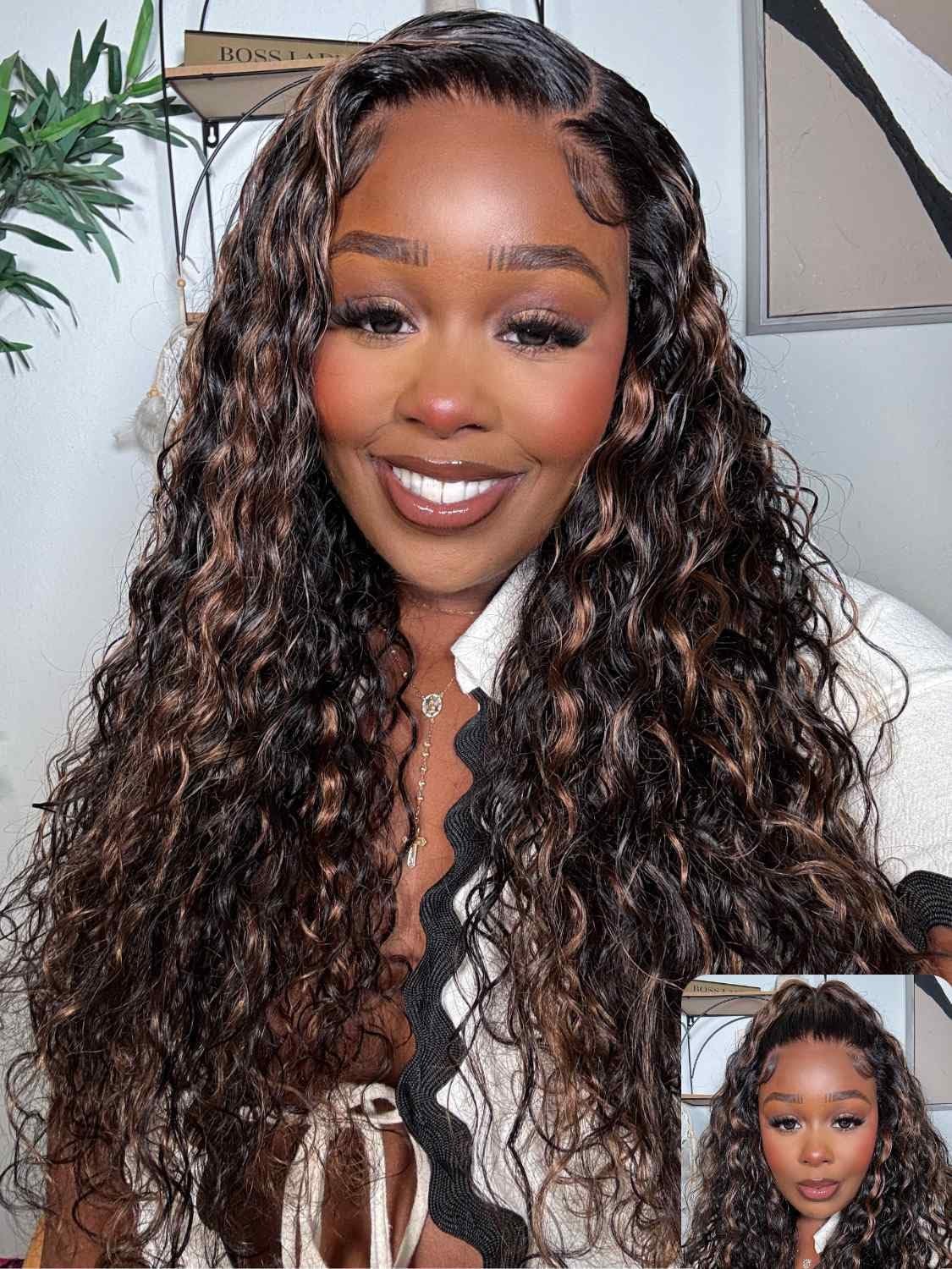 Beauty Forever Golden Brown Highlight Water Wave 7×5 Bye Bye Knots Lace Closure
