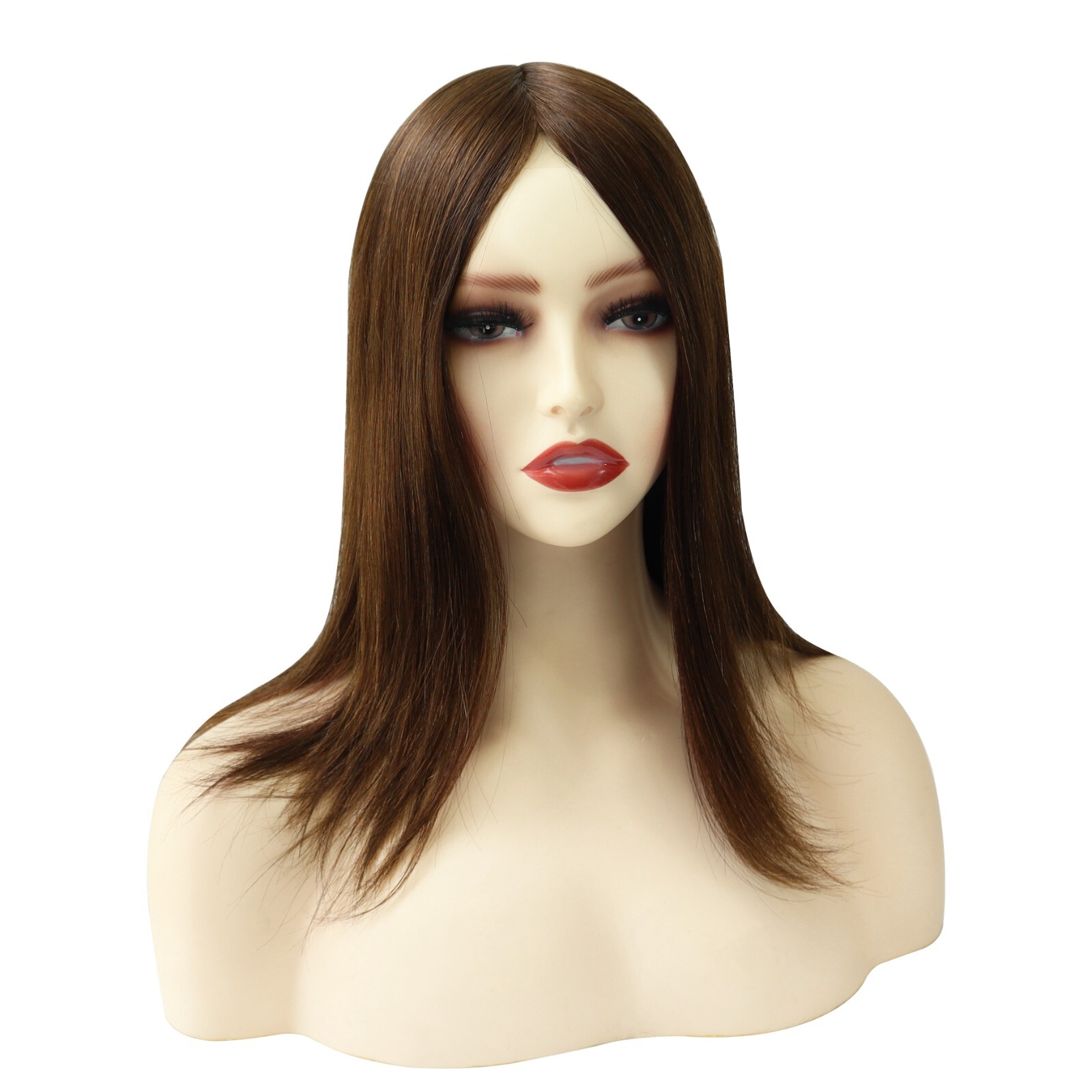 Women Topper Top Piece Injected Poly Skin Systems Cuticle Remy Hair Pieces #4