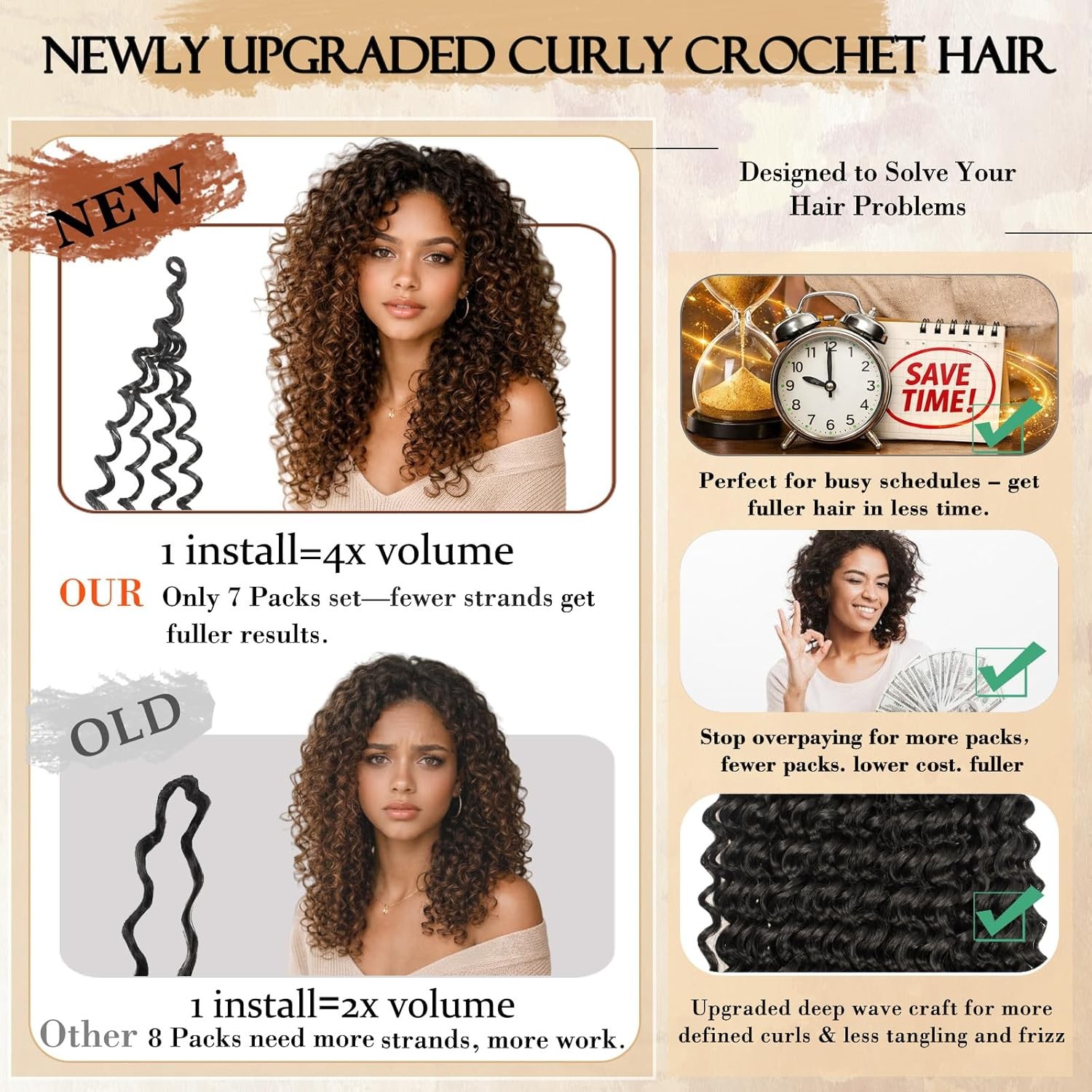 12 Inch Curly Crochet Hair for Black Women Upgraded 4-in-1 Design Pre Looped Gog
