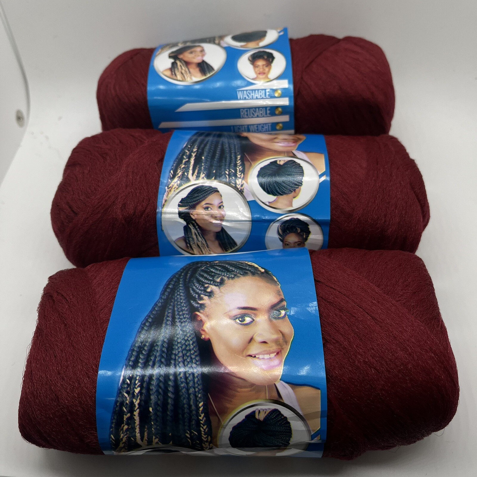 3 Rolls Brazil Brazilian Wool Hair Yarn for Braiding and Weaving Red.