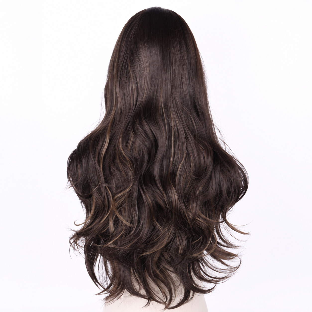 Mixed Brown Long Wavy Costume Wig With Fringe Heat Resistant Synthetic Hair
