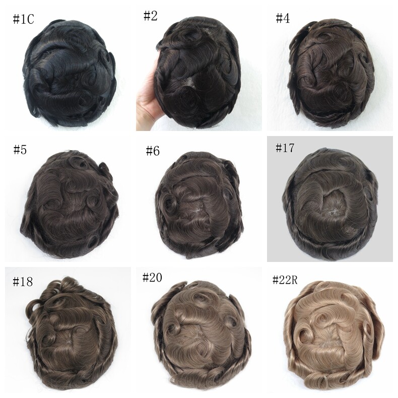 Mens Toupee Medium Skin Human Hair Replacement System Single Knot Hairpieces