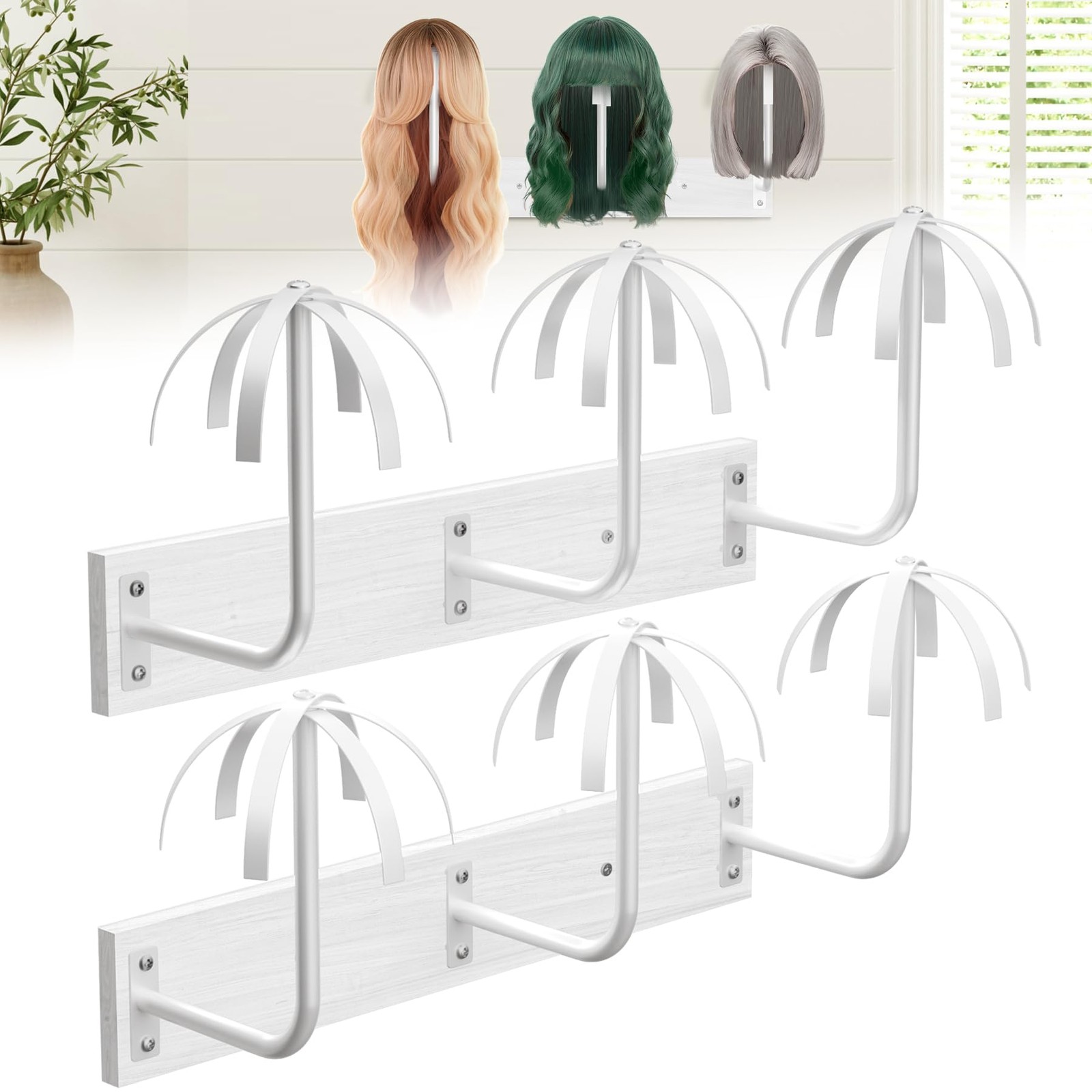 Wig Holder for Multiple Wigs,Sturdy Hanging 2.75 x 15.75 x 6.2 inches, White