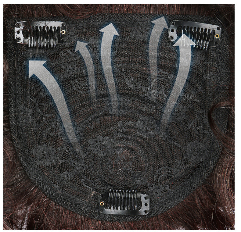 Women Short Curly Topper Toupee Human Hair Lace Front Hairpiece & Extended Tail