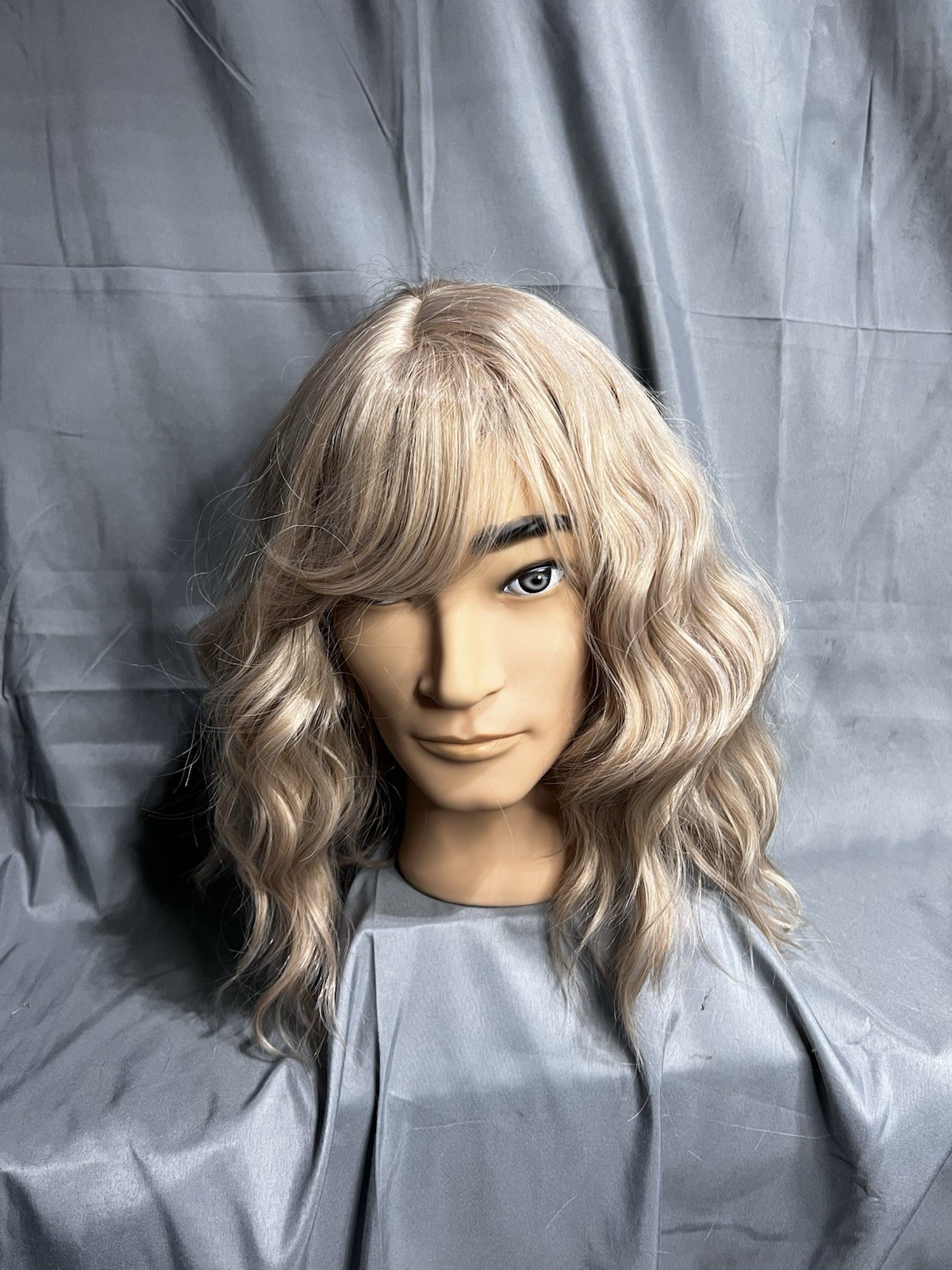 14” Medium Shoulder Length Wavy Blonde Wig with Bangs Heat Resistant Synthetic