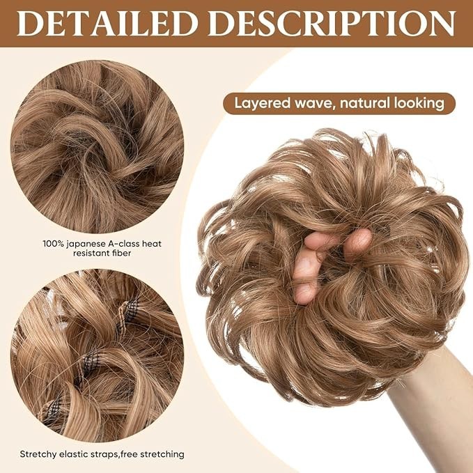 Messy Bun Hair Piece Wavy Curly Scrunchies Synthetic Chignon Ponytail Hair