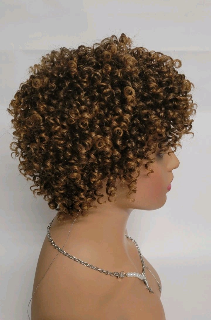 💕SEXY SHORT COILY CURLY WIG FOR BLACK WOMEN MIXED BROWN GOLD DAILY BOBBI BOSS