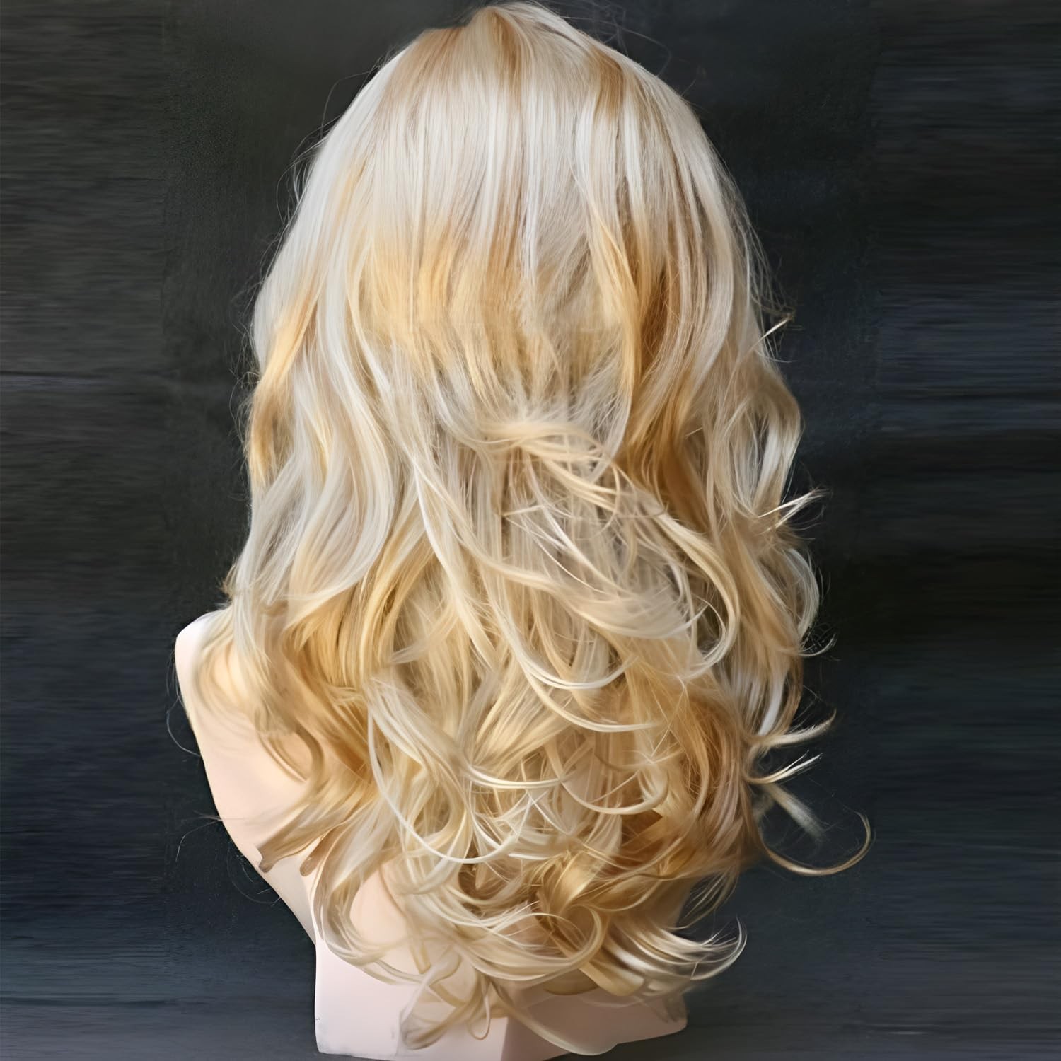 23inch Blonde Wig With Bangs Long Wavy Blonde Curly Wigs for Women Synthetic
