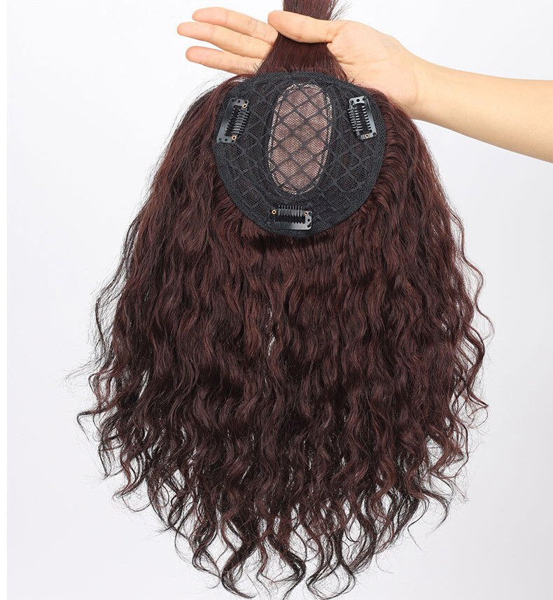 100% Real Human Hair Mono Curly Wavy with Bang Women’Topper Hairpiece Top Piece