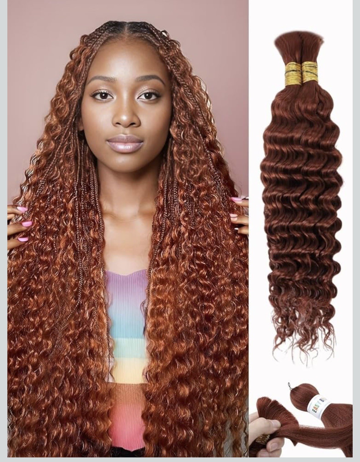 Human braiding Hair For boho Braids, 16 Inches, ginger #350 – NEW In Package