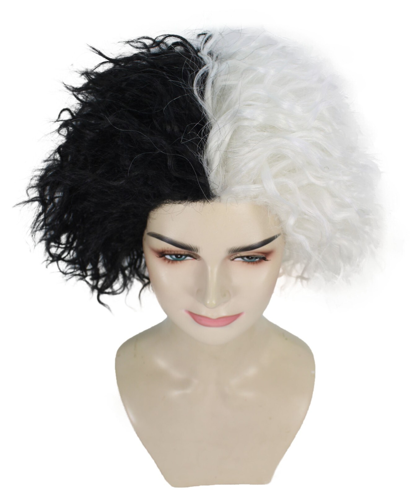 HPO Adult Women’s Black & White Two-toned Curly Wig, Breathable Capless Cap.