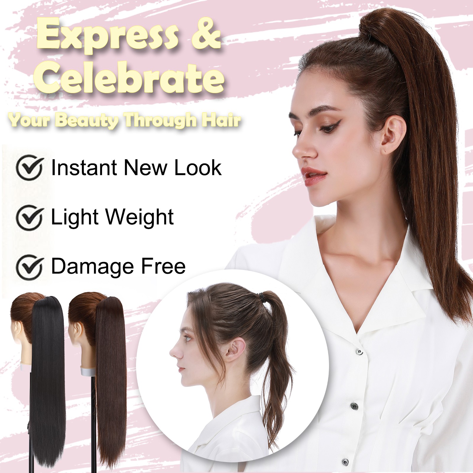 Long Jaw Claw Clip In Ponytail Curly Wavy Hair Extensions Natural As Human Hair