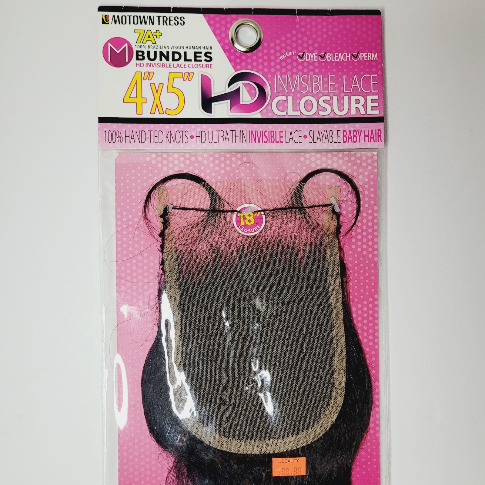 Motown Tress 4″x5″ HD Invisible Lace Closure Baby Closure Hand Tie Natural 7A+