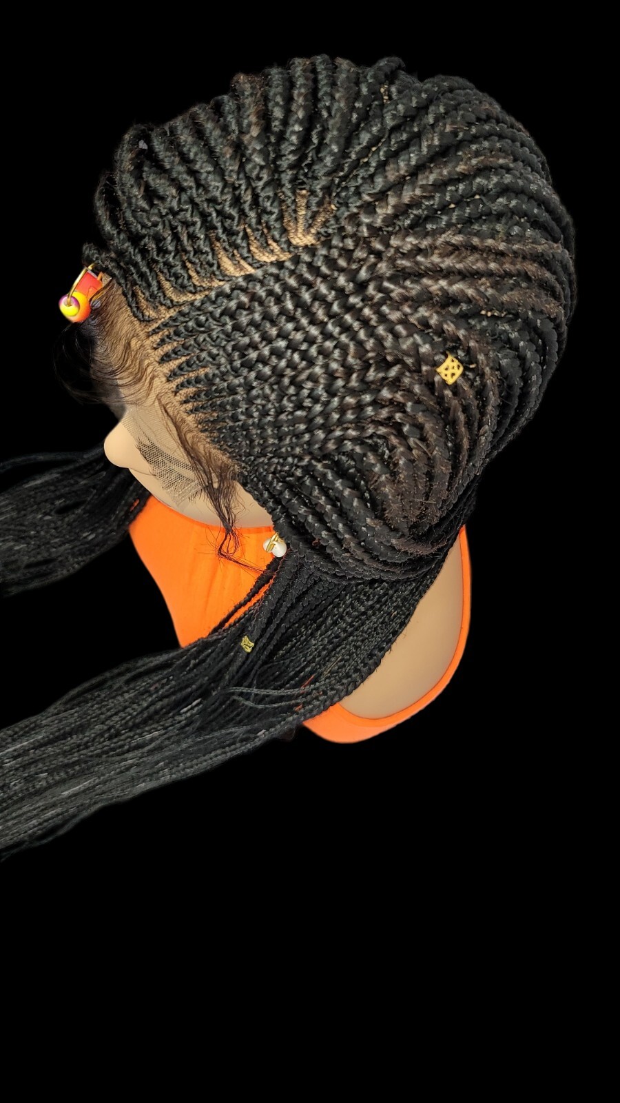 Braided Wig Cornrow Box Braids Jet Black Full Lace Glueless Handmade 24″