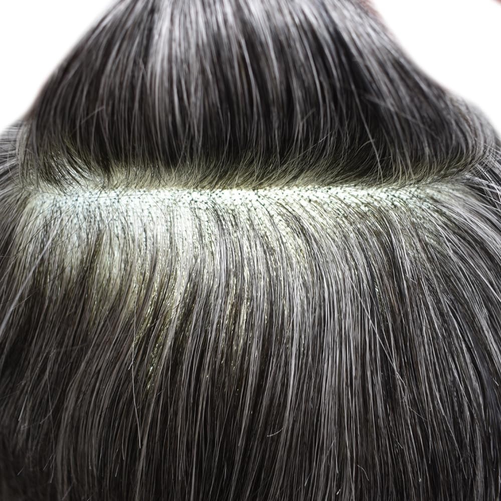 French Lace Front Toupee Human Hairpiece Bleached Knots Natural Hairline