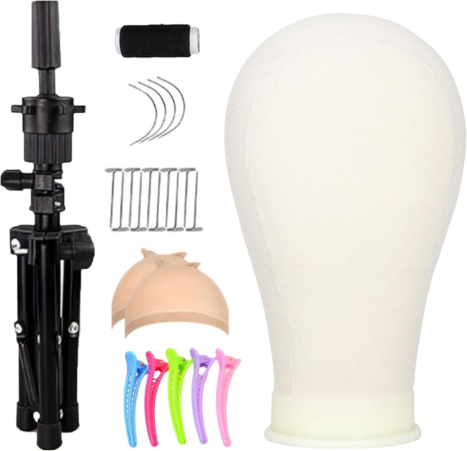 Canvas Mannequin Head White Wig Stand Tripod Set 23 Inch with Styling Tools