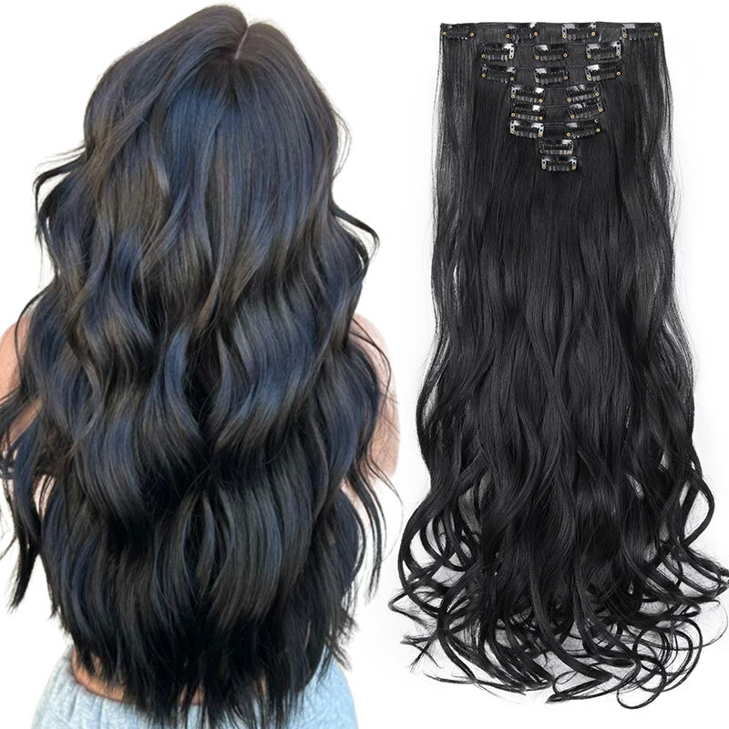 Balayage Wavy Clip In 100% Real AS Human Hair Extensions Full Head Weft Ombre US