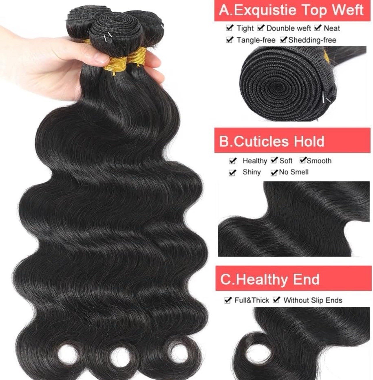 Fheaier Body Wave 4 Bundles Human Hair 14 14 14Inches 10A 100% Virgin Brazil