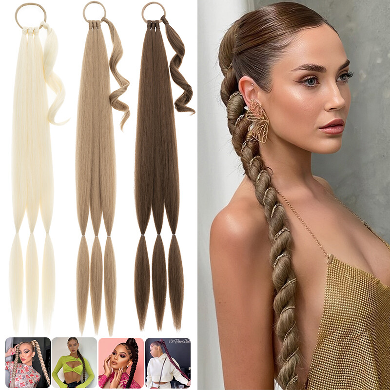 Mega Long 34in DIY Braids Ponytail Tie Wrap On Braid Pony Tail Hair Extensions