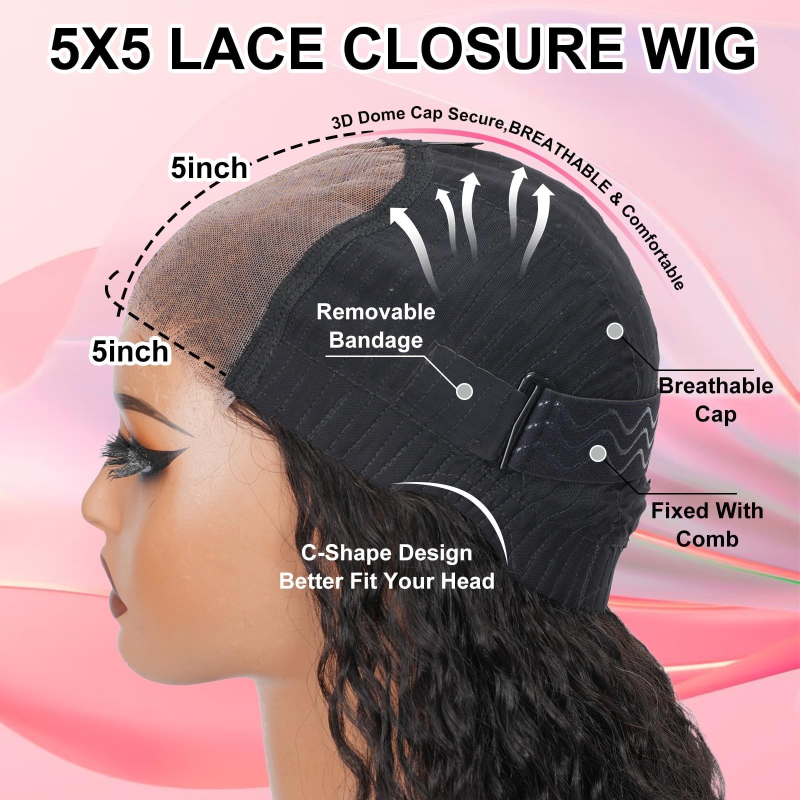 250 Density Glueless Human Hair Wig – Pre Cut Bleached Knots, Loose Wave, 5×5 HD