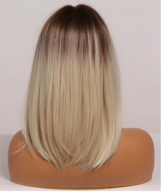 Natural Women Short Bold Straight Highlight Ombre Two tone Blonde Synthetic Wig