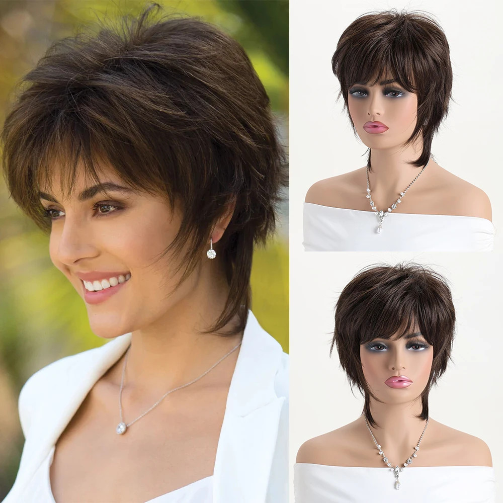 Wavy Layered 12 In Mid Length Women Natural Daily Shag Caples Synthetic Hair Wig