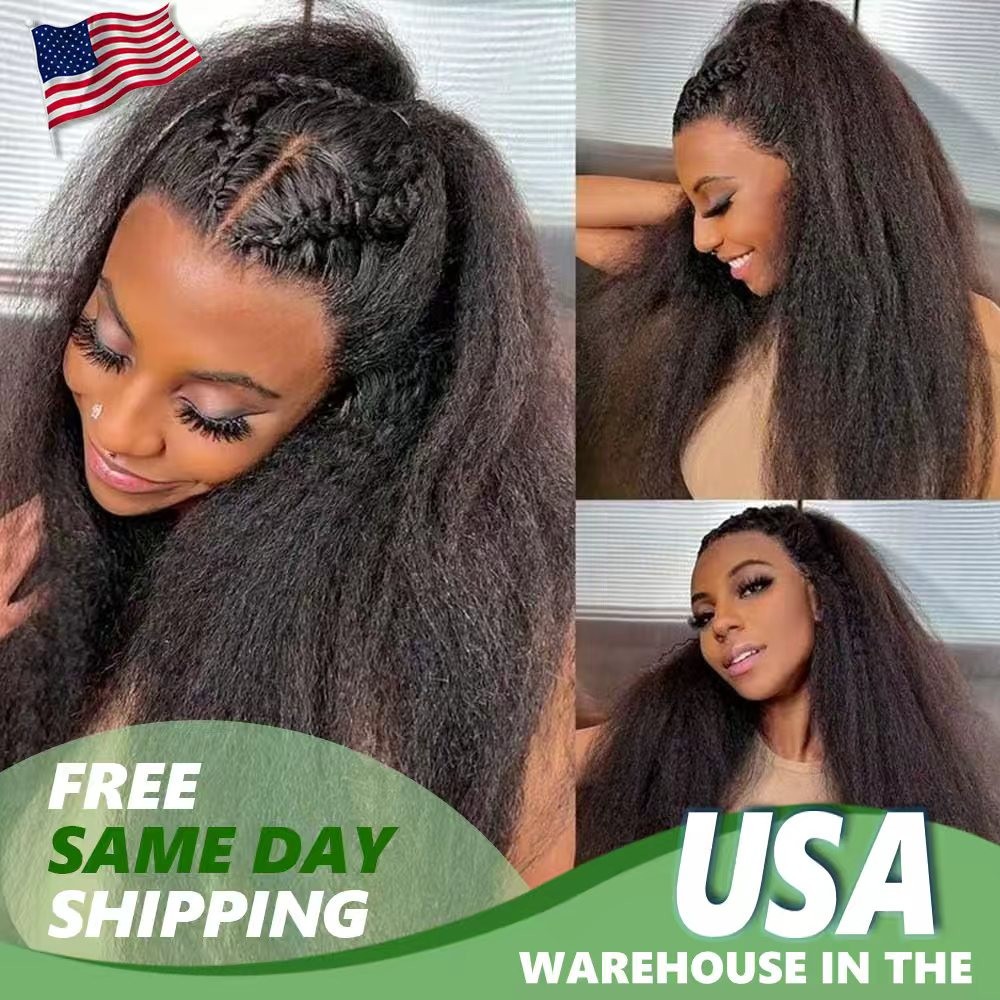 13×4 Kinky Straigh Transparent Lace Natural Color 200% Density Human Hair