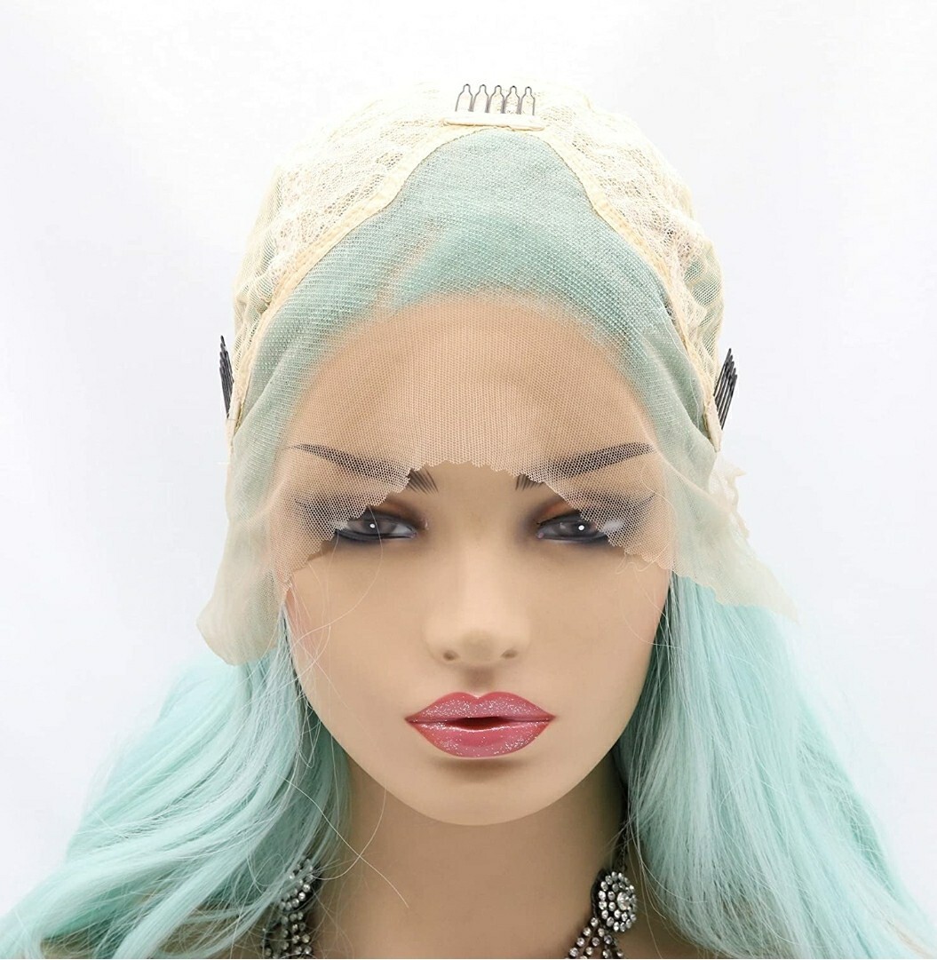 HD Lace Front Wig Mint Blue Long Layered Rainbow Human Blended Cosplay Mermaid