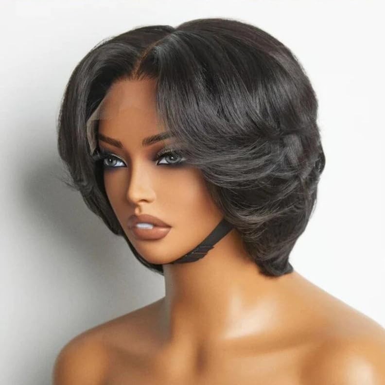 SisBroSis 4×4 Pixie Cut Lace Frontal Human Hair Wigs for Women 4×4 Middle Part L