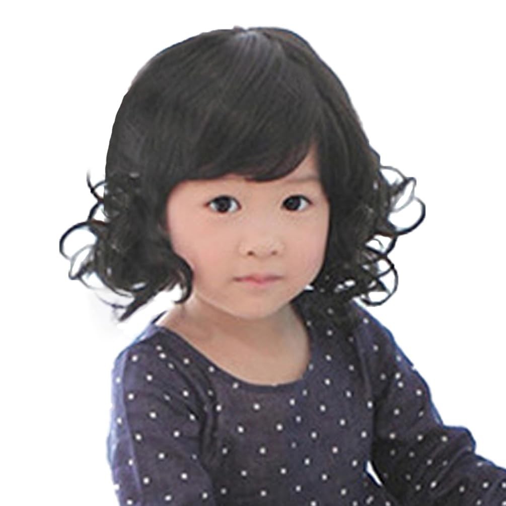 Black Curly Kids Wig with Bangs Heat Friendly Cosplay Wig