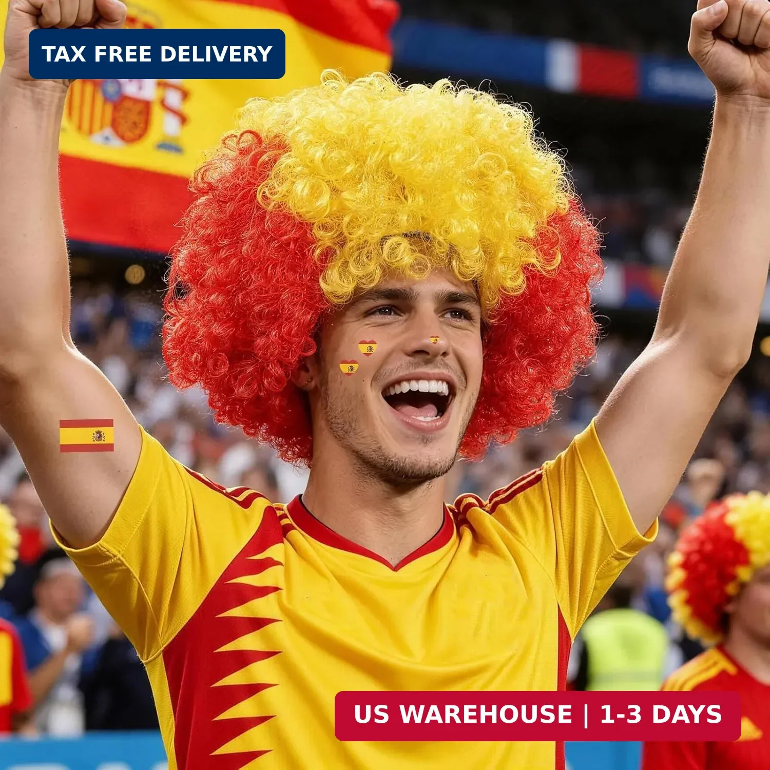 MEEZY Spanish Flag Colored Afro Wig for Men Women 2026 World Soccer Championship