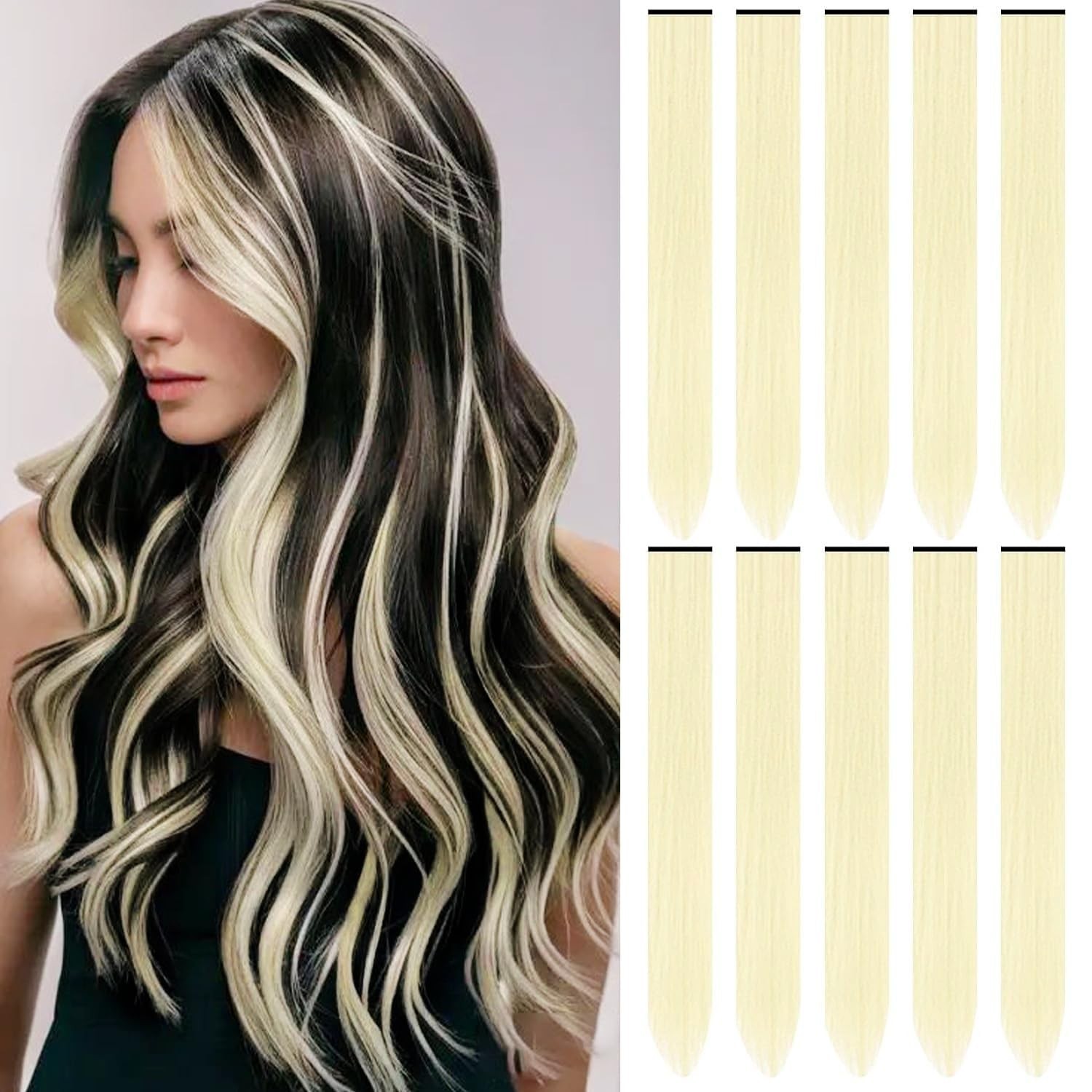 22 inch Colored Hair Extensions,Multi-colors Party Highlights Clip in Synthet…