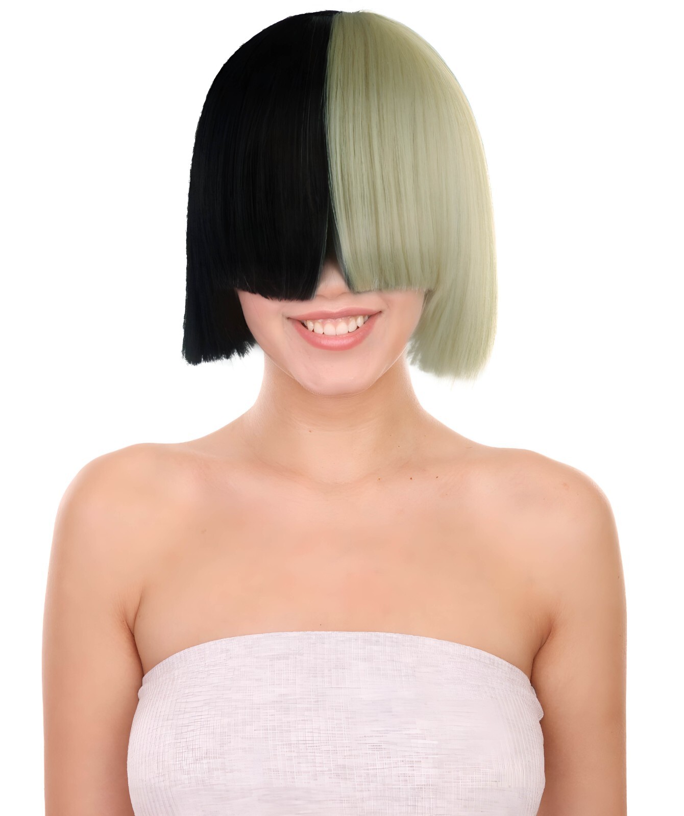 Black and White Split Dye Bob with Bangs, Multiple Color & Style Options,