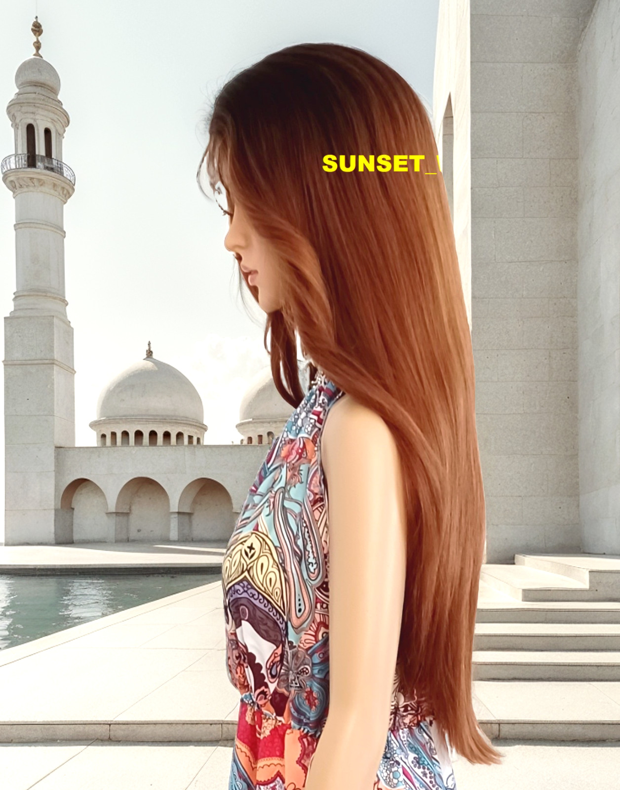 35″ LACE FRONT WIG LONG STRAIGHT LAYERED OMBRE BROWN AUBURN MIX HEAT OK