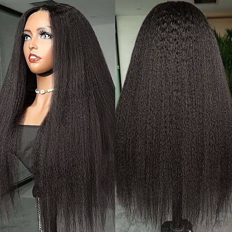 Kinky Straight Lace Front Wig Pre Plucked Natural Hairline 13×4 Black Hair Soft