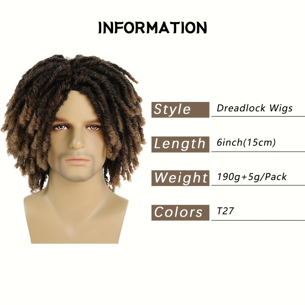 6Inch Short Braided Wig For Man Black Crochet Twist Hair Synthetic Wig Braids