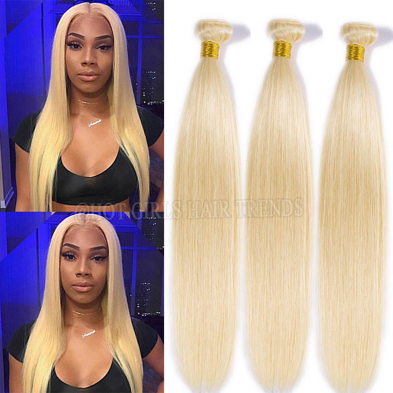 613 Bleach Blonde Virgin Human Hair Brazilian Indian weft Weave 300g/3Bundles HQ