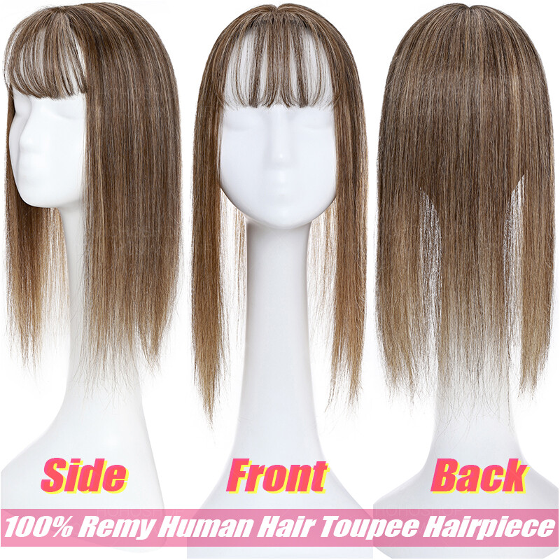 Clip In 100% Real Human Hair Topper Hairpiece Toupee Wigs For Lost Hair Thick US