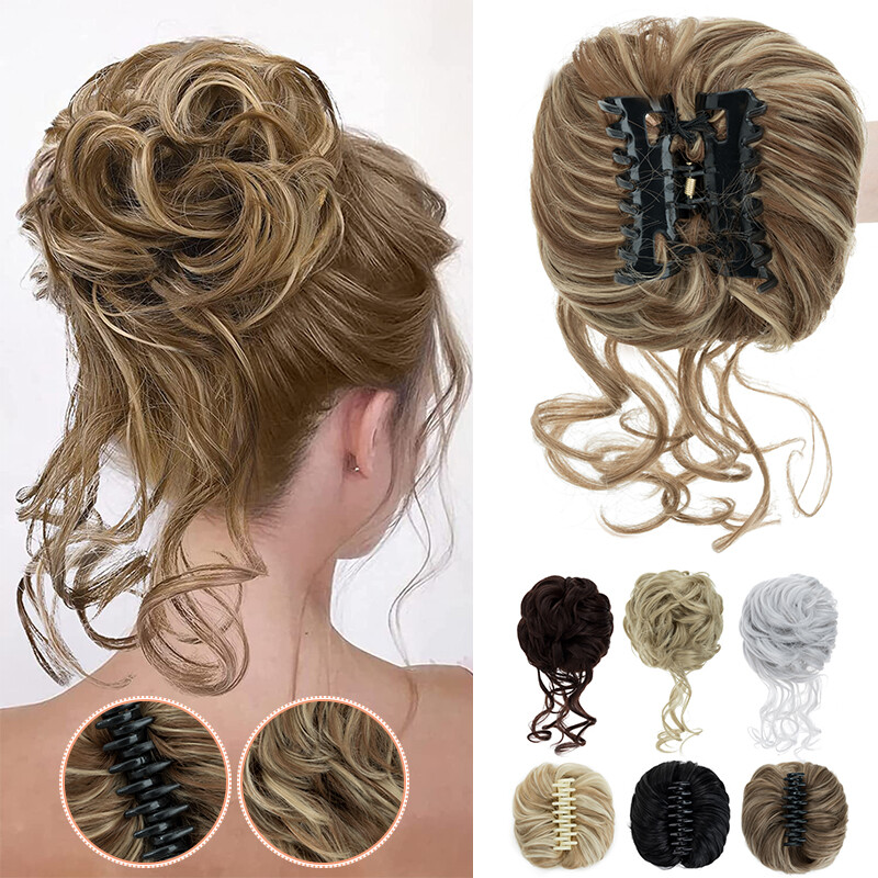Natural Curly Messy Bun Hair Piece Scrunchie Updo Claw Clip in Hair Extensions S