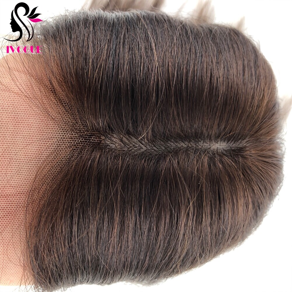 Dark Brown Human Hair Lace Closure Silk Base Straight Hair Piece Scalp Skin