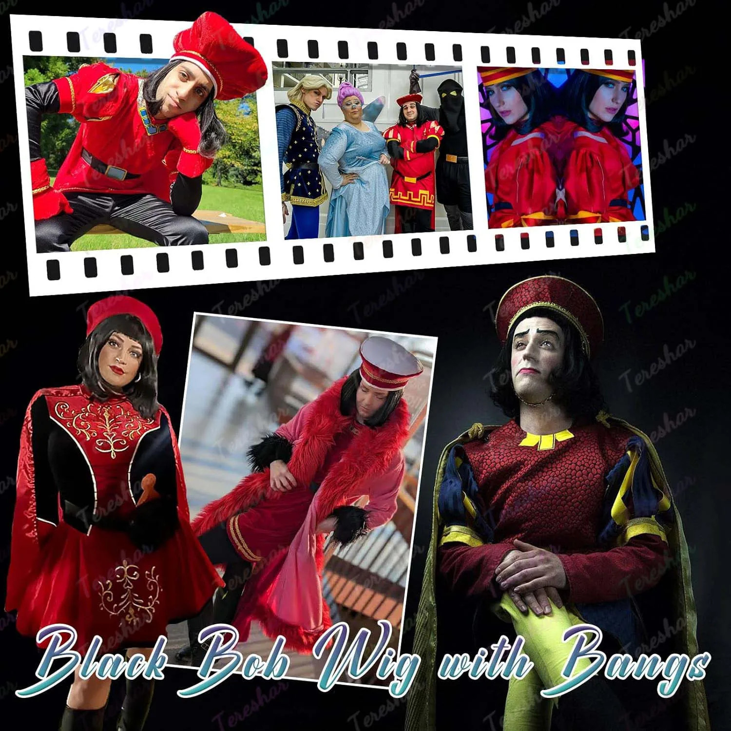 Black Bob Wig with Bangs Synthetic Lord Farquaad Cosplay Wig